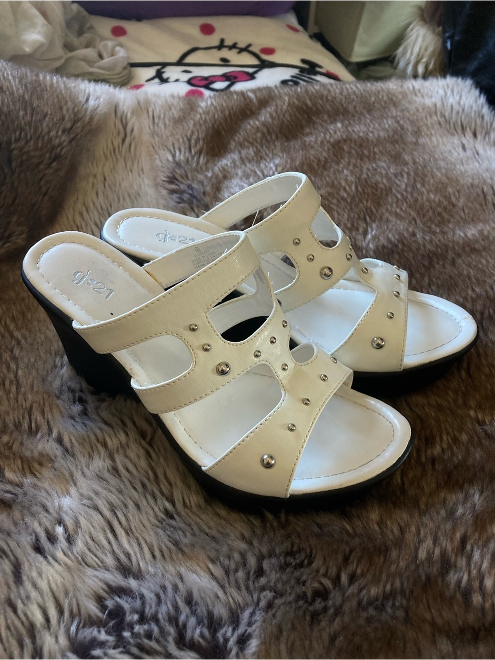 Y2K g21 White Studded Wedge Sandals